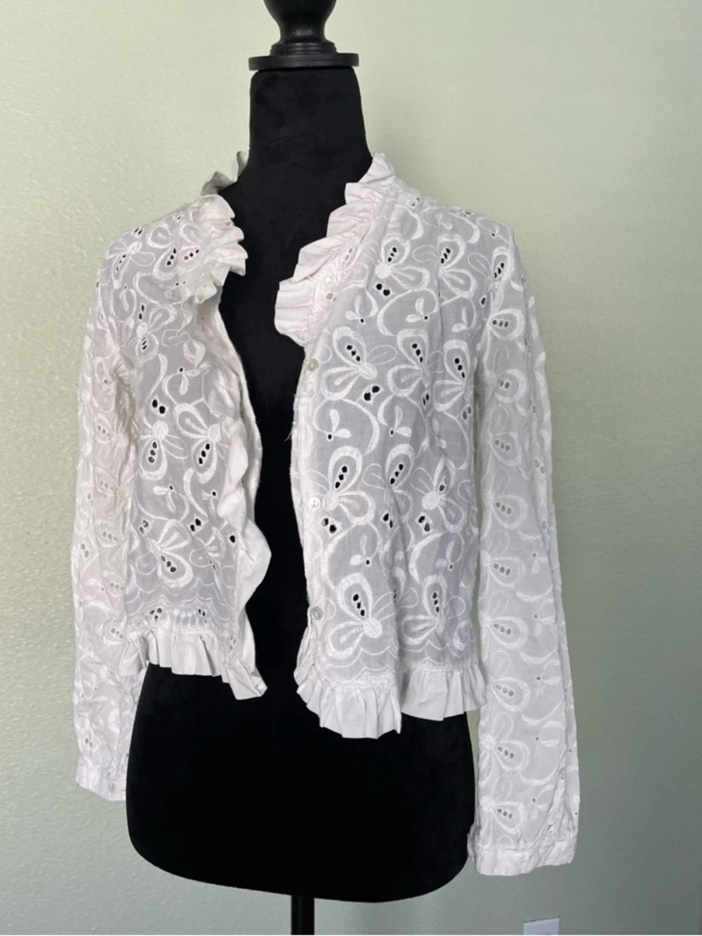 Women's White Eyelet Ruffle Jacket